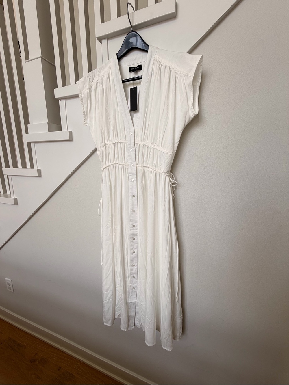 Lea & Viola White Button-Front Midi Dress with Tie Waist Sz M NEW WITH TAGS